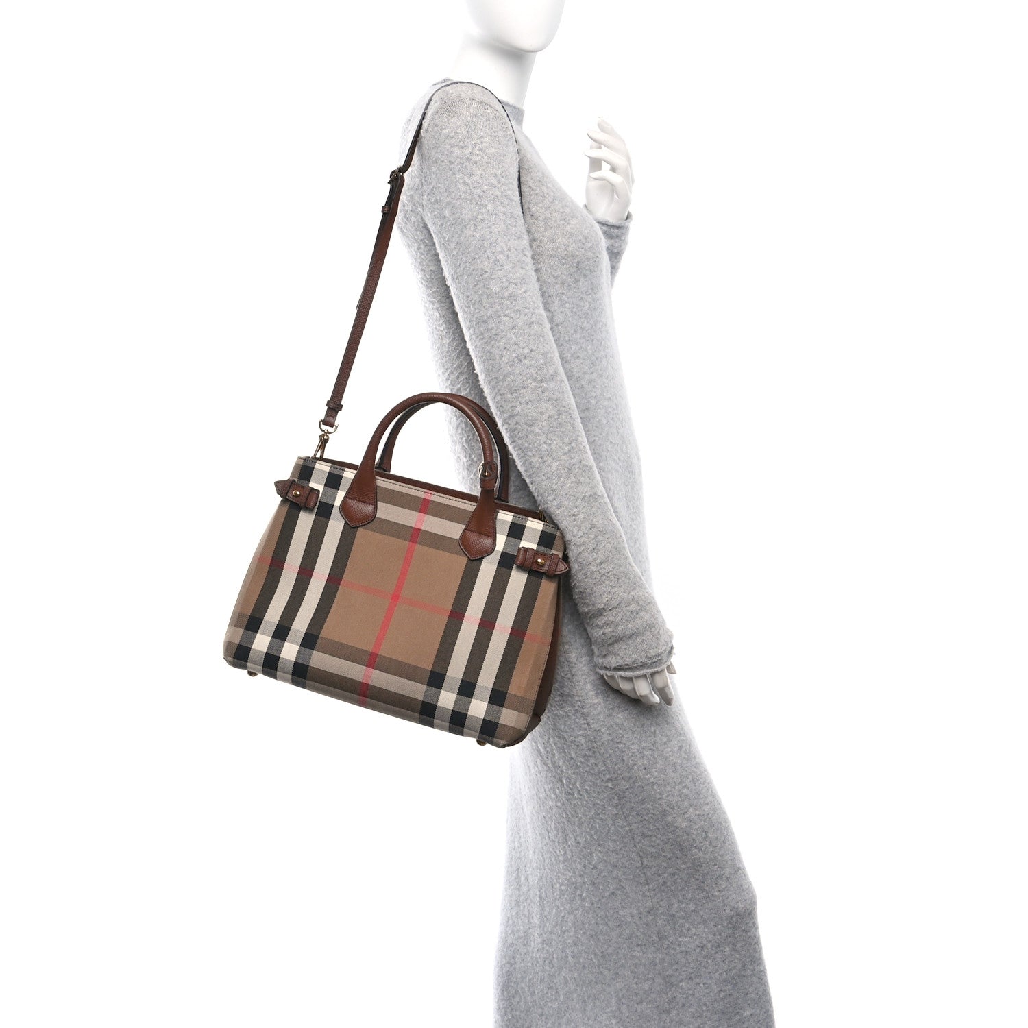 Burberry House Check Grainy Calfskin Medium Banner Tote Tan 2 of 10
