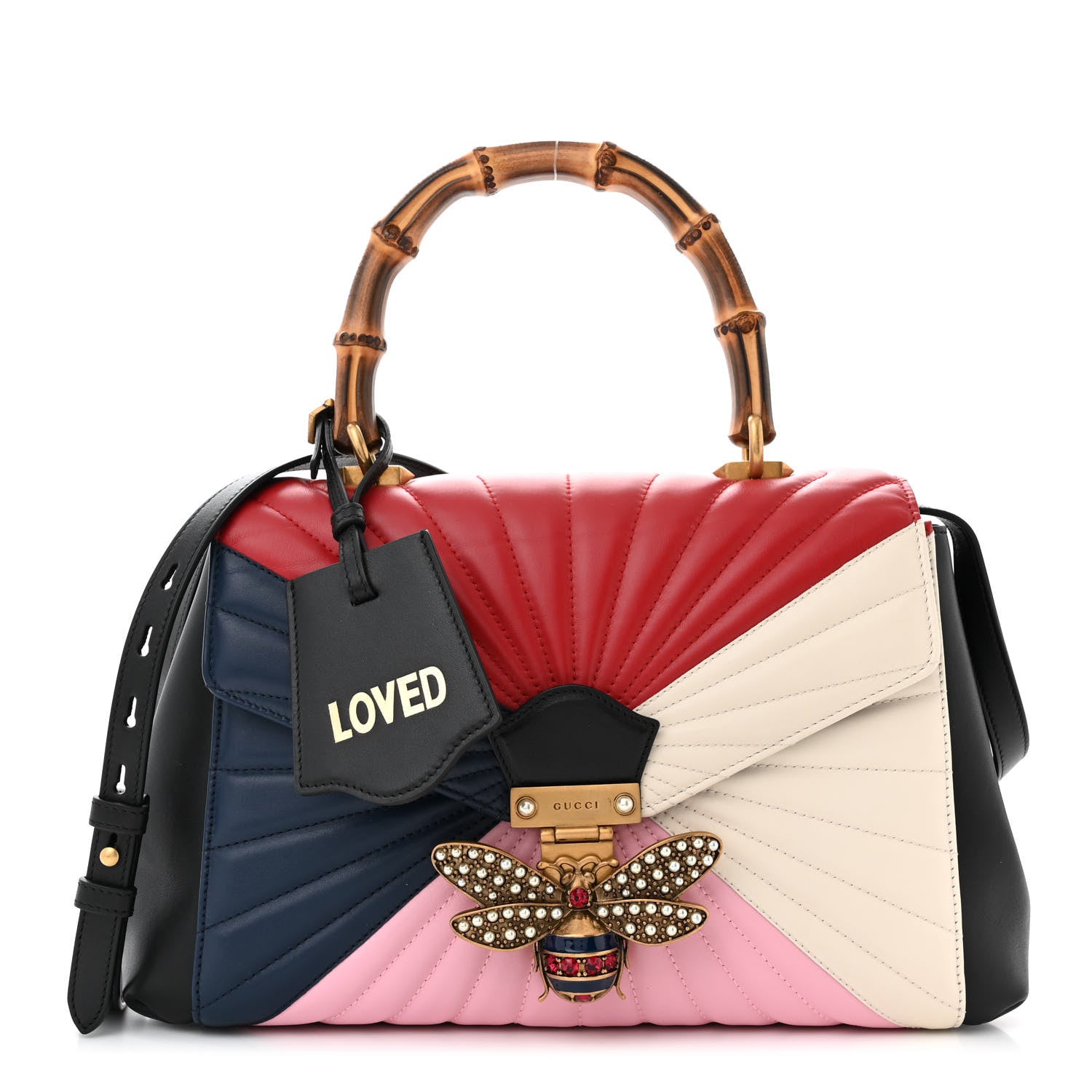 Gucci Calfskin Bamboo Trapuntata Queen Margaret Top Handle Bag Blue Agata Hibiscus Red Mystic White Sugar Pink 1 of 10