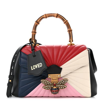 Gucci Calfskin Bamboo Trapuntata Queen Margaret Top Handle Bag Blue Agata Hibiscus Red Mystic White Sugar Pink 1 of 10