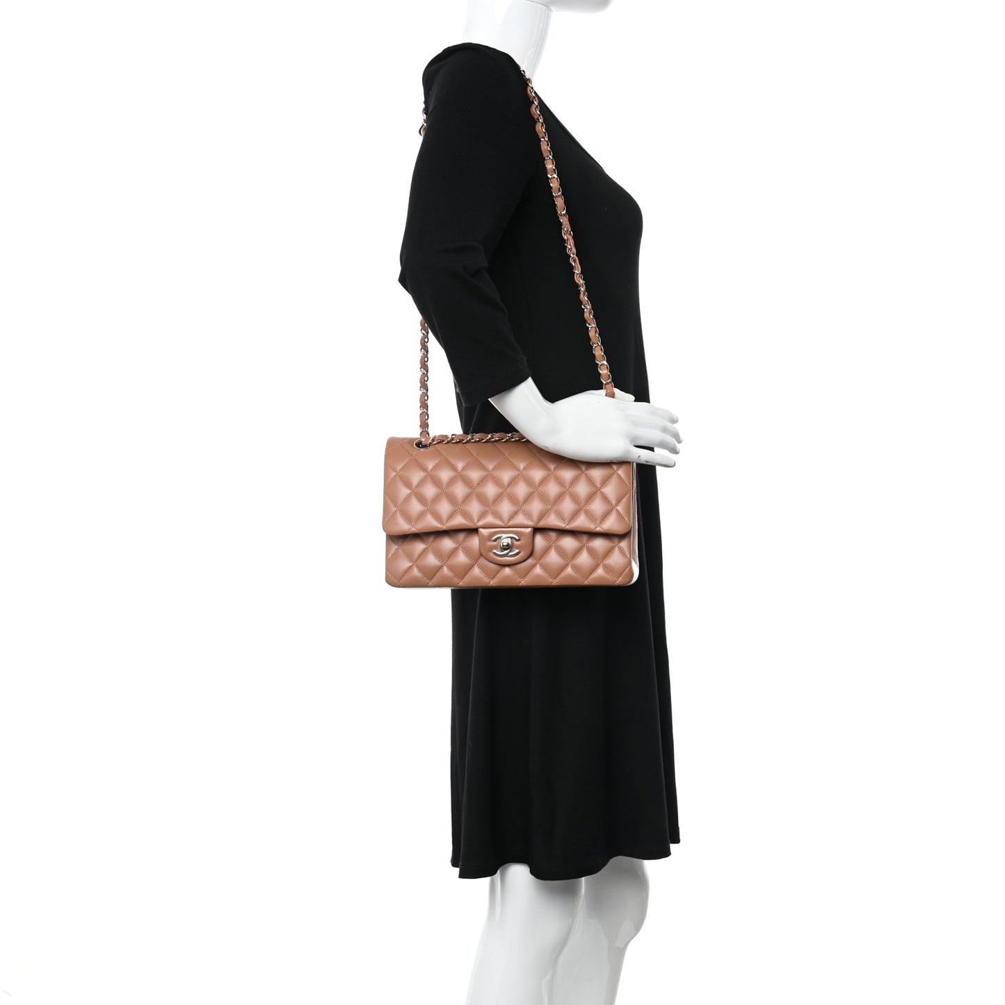 Lambskin Quilted Medium Double Flap Brown