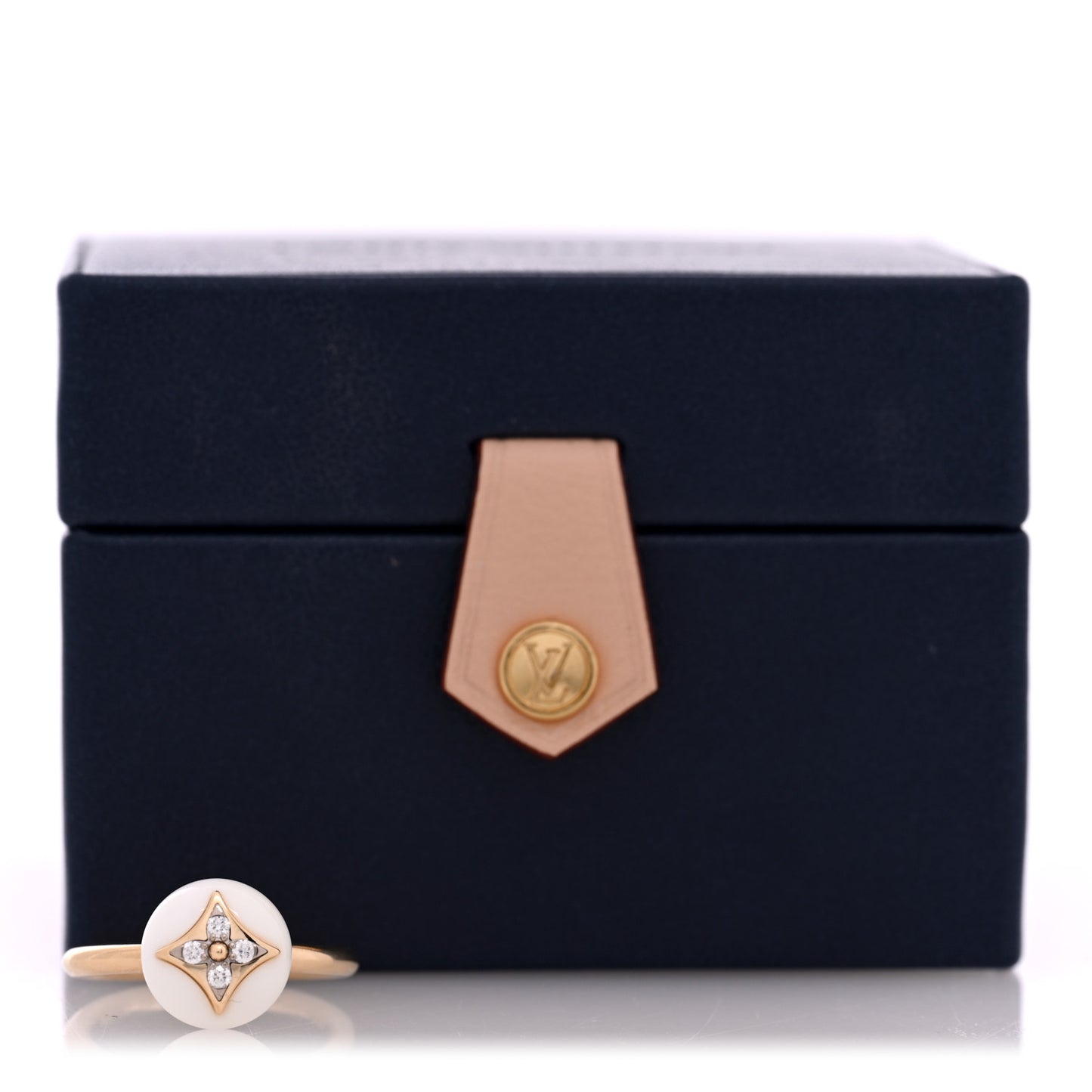 18K Yellow Gold Diamond White Agate Idylle Blossom Ring 55 7.25