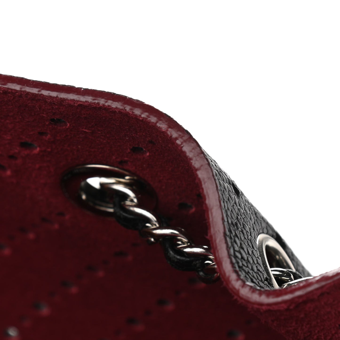 Caviar Perforated Drawstring CC Bag Black Burgundy