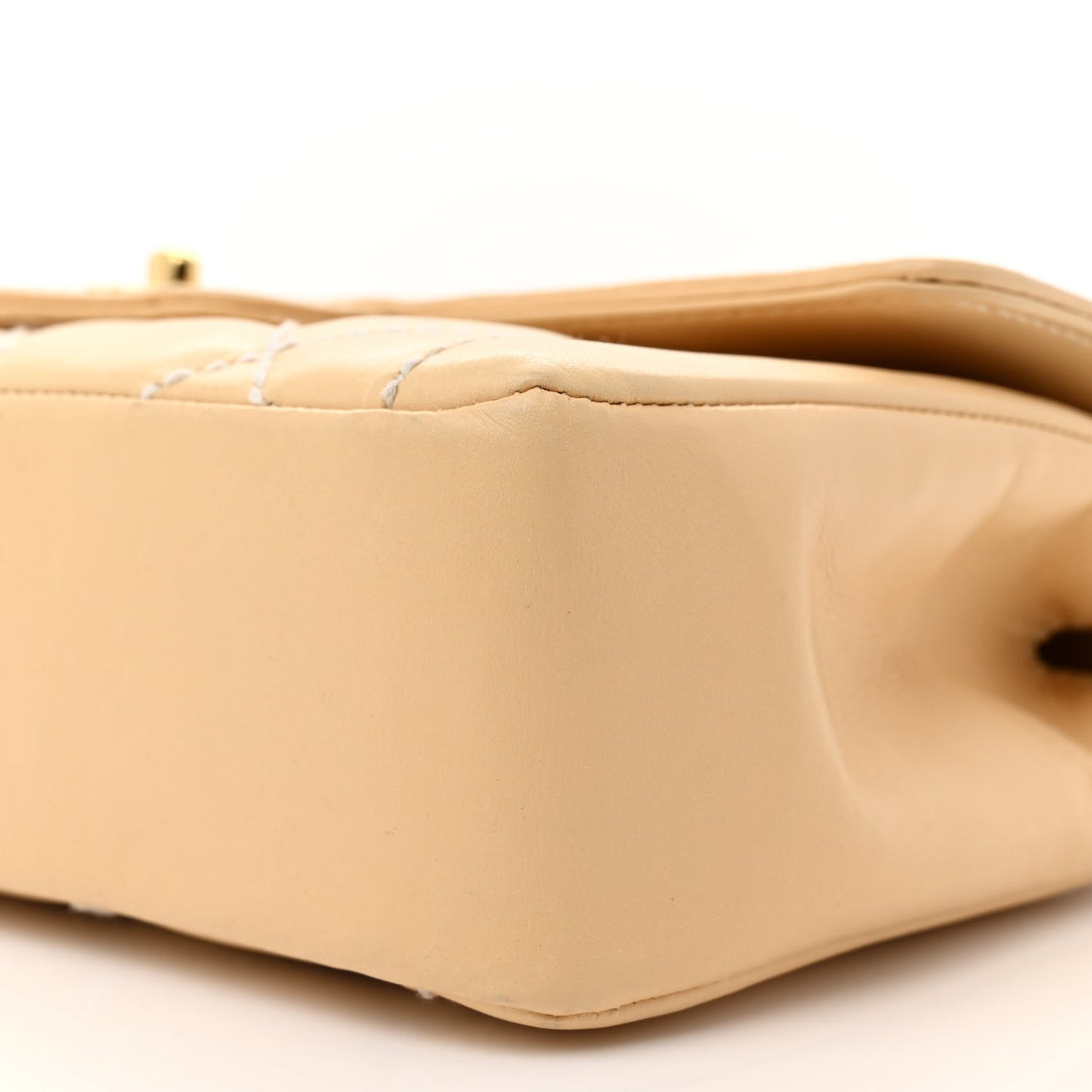 Calfskin Quilted Wild Stitch Top Handle Flap Beige