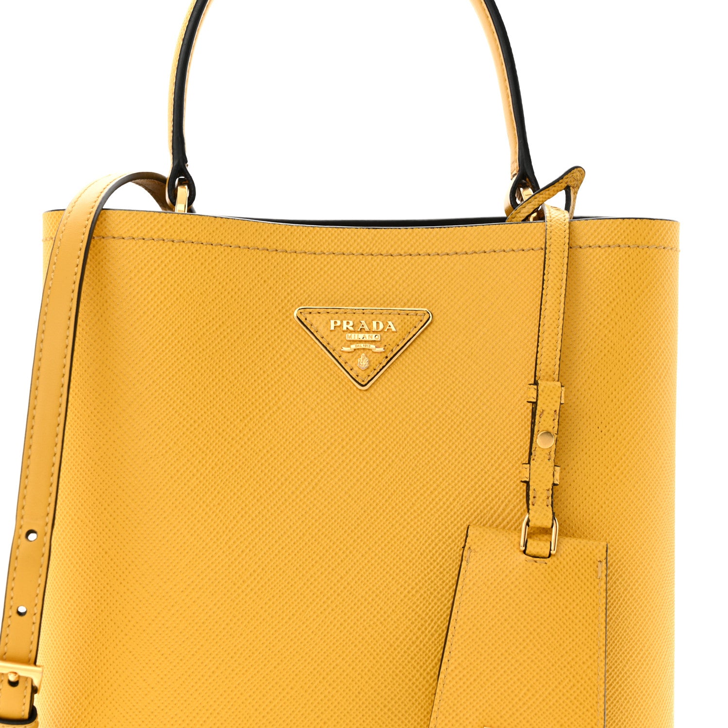 Prada Saffiano Cuir Calfskin Medium Panier Bucket Bag Soleil Black 7 of 11