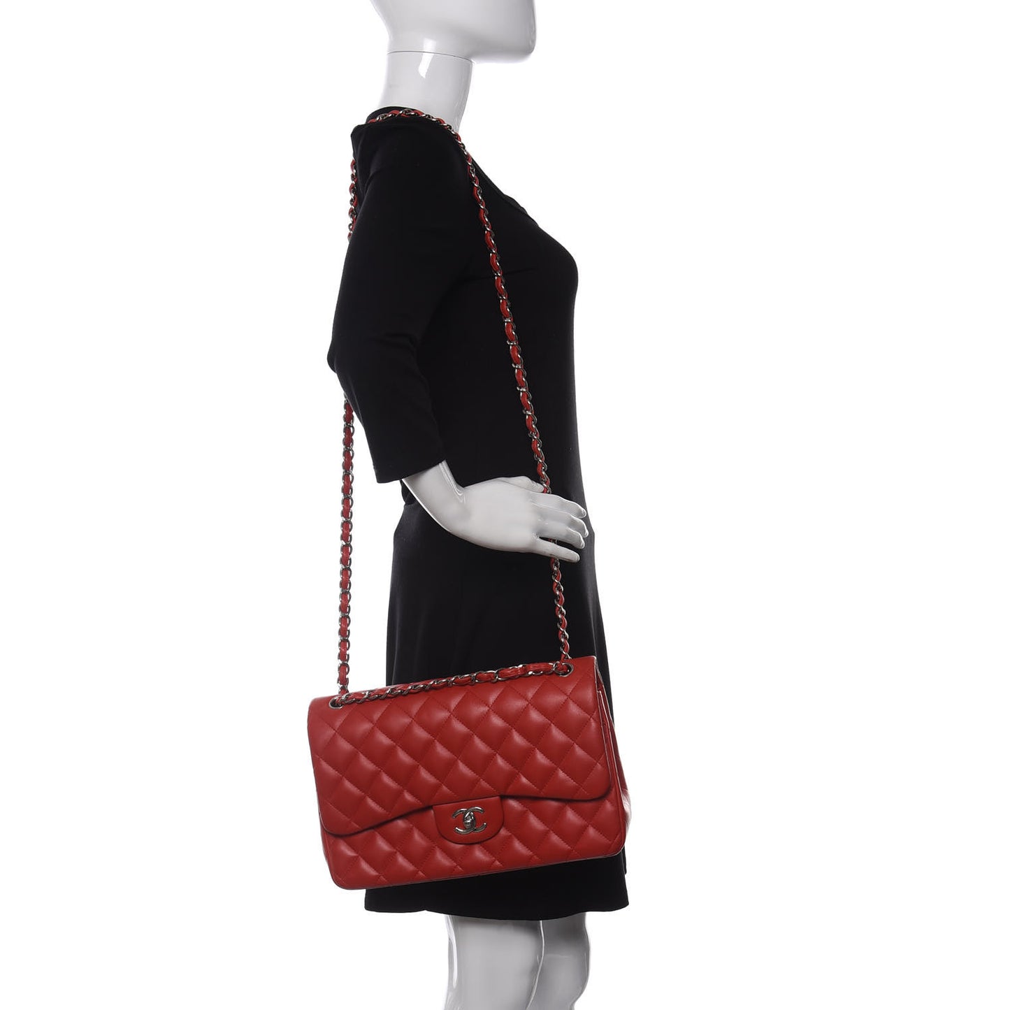 Lambskin Quilted Jumbo Double Flap Red