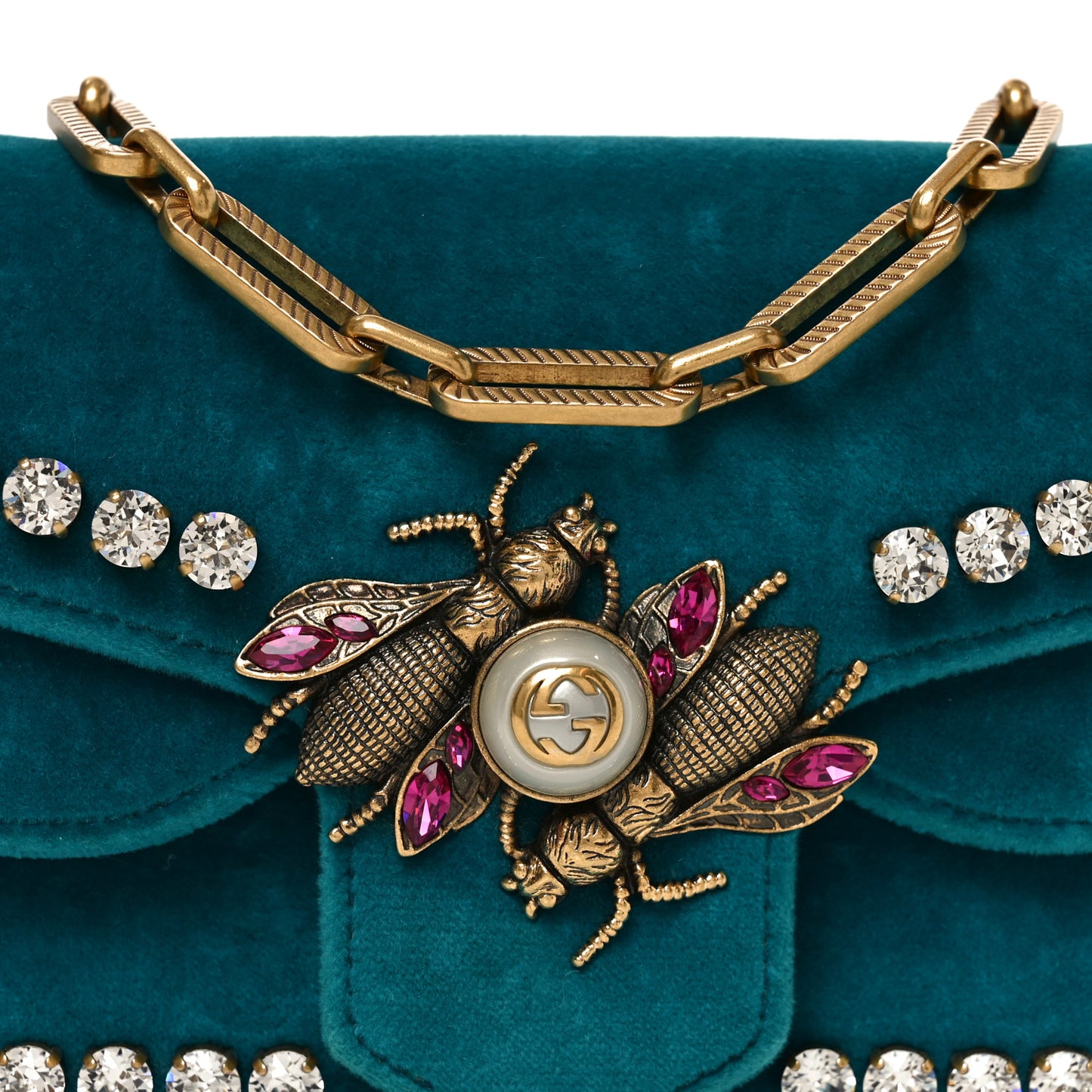 Velvet Crystal Mini Bee Broadway Shoulder Bag Pavone Cyan
