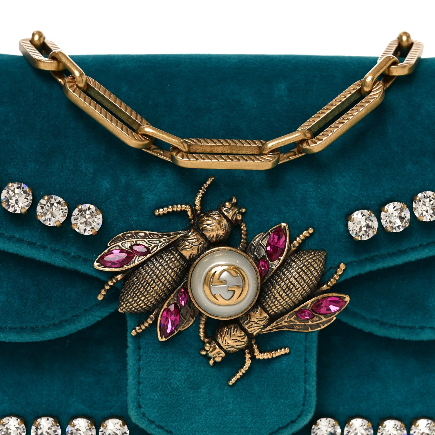 Gucci Velvet Crystal Mini Bee Broadway Shoulder Bag Pavone Cyan 8 of 10