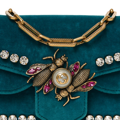 Gucci Velvet Crystal Mini Bee Broadway Shoulder Bag Pavone Cyan 8 of 10