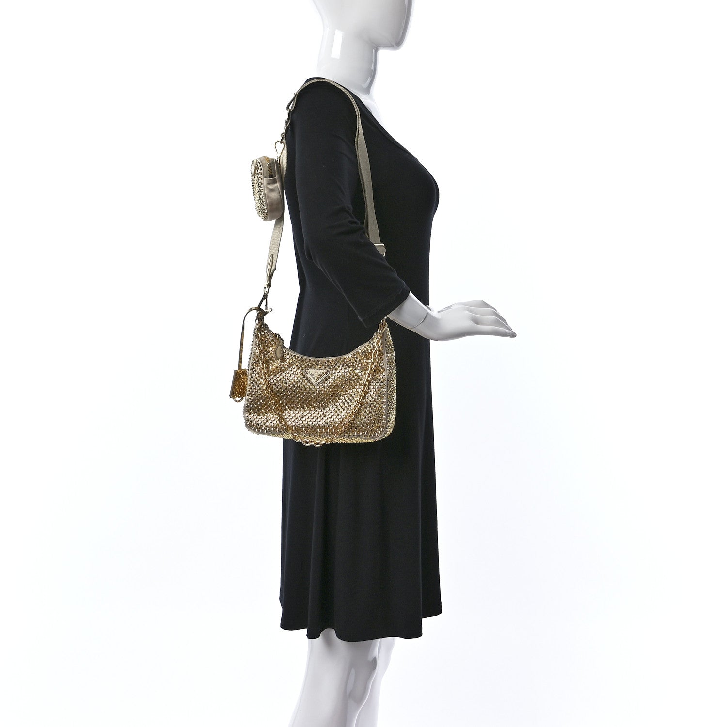 Prada Satin Crystal Re-Edition 2005 Shoulder Bag Platino 3 of 9