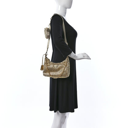 Prada Satin Crystal Re-Edition 2005 Shoulder Bag Platino 3 of 9