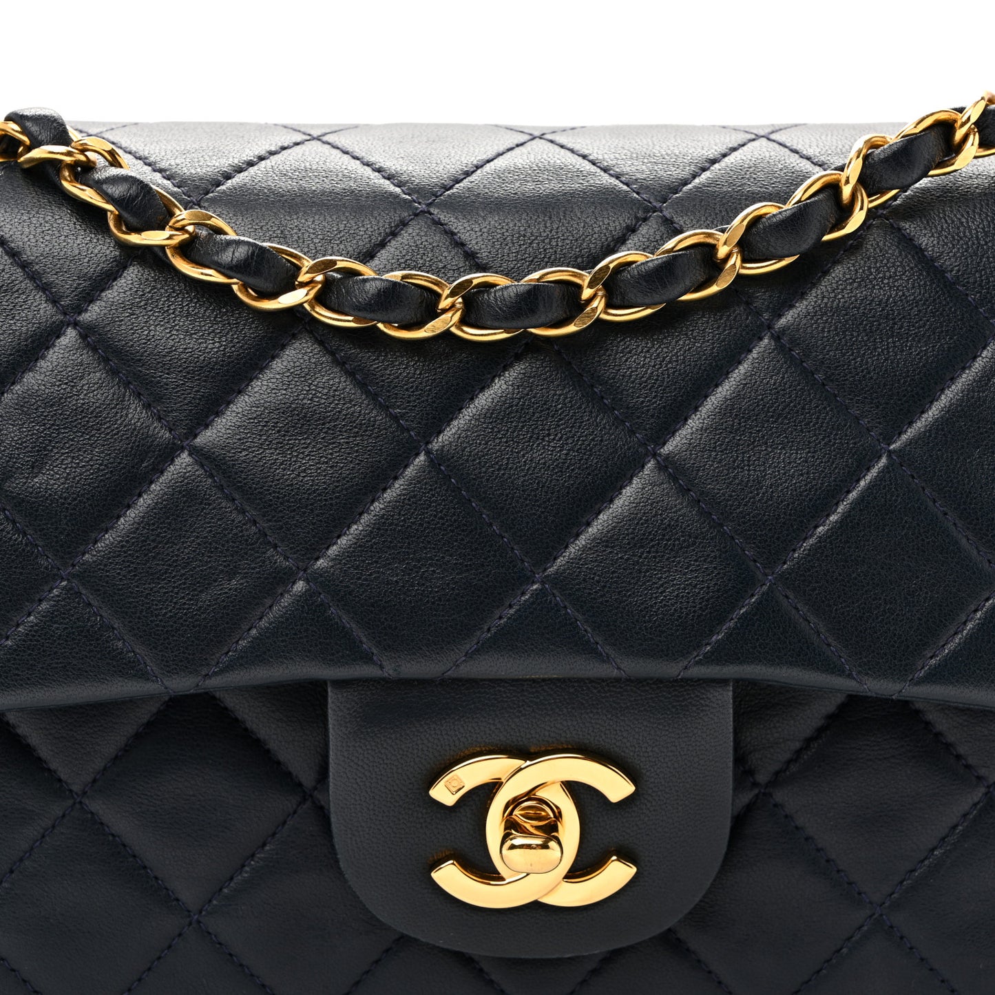 Lambskin Quilted Small Double Flap Navy