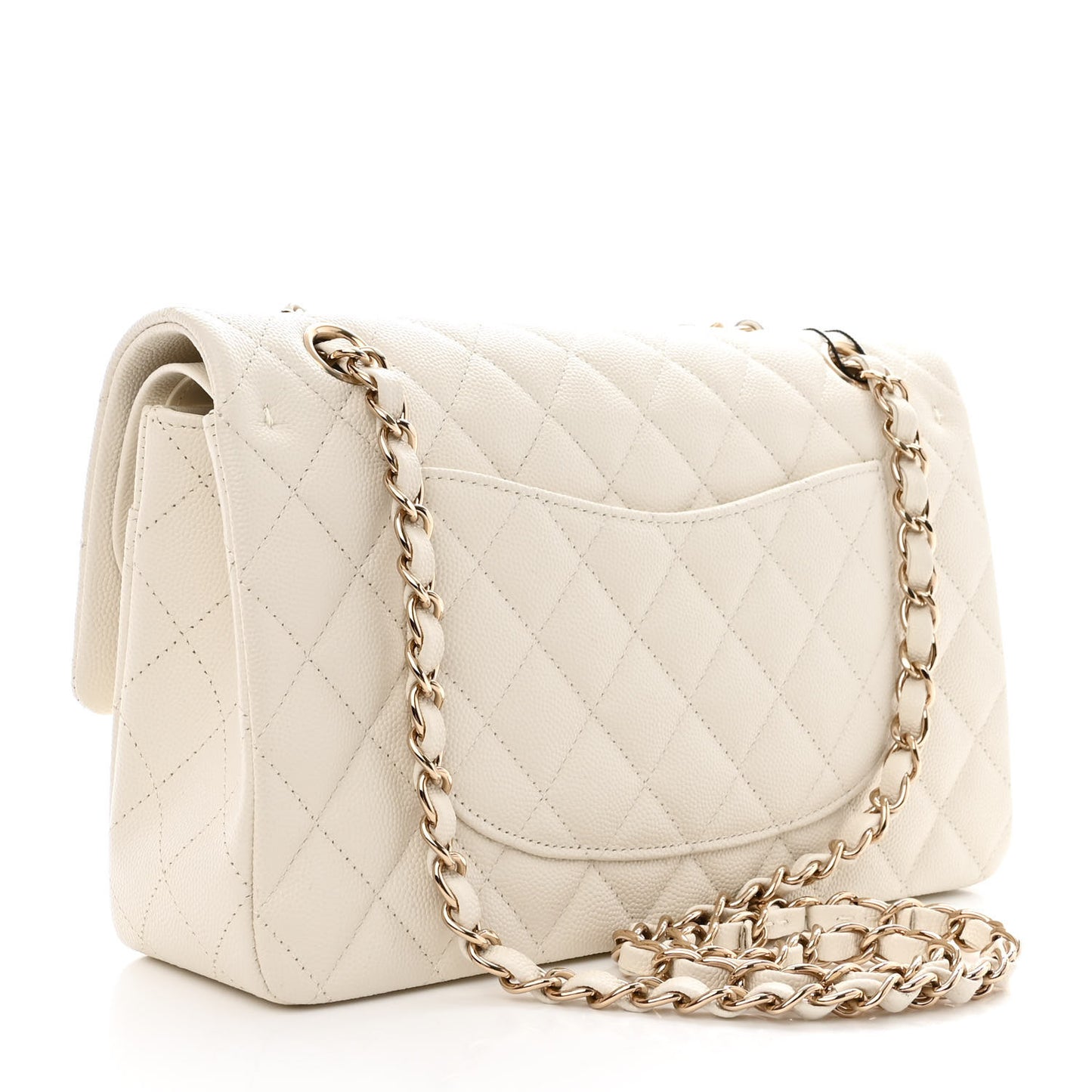 Caviar Quilted Medium Double Flap White