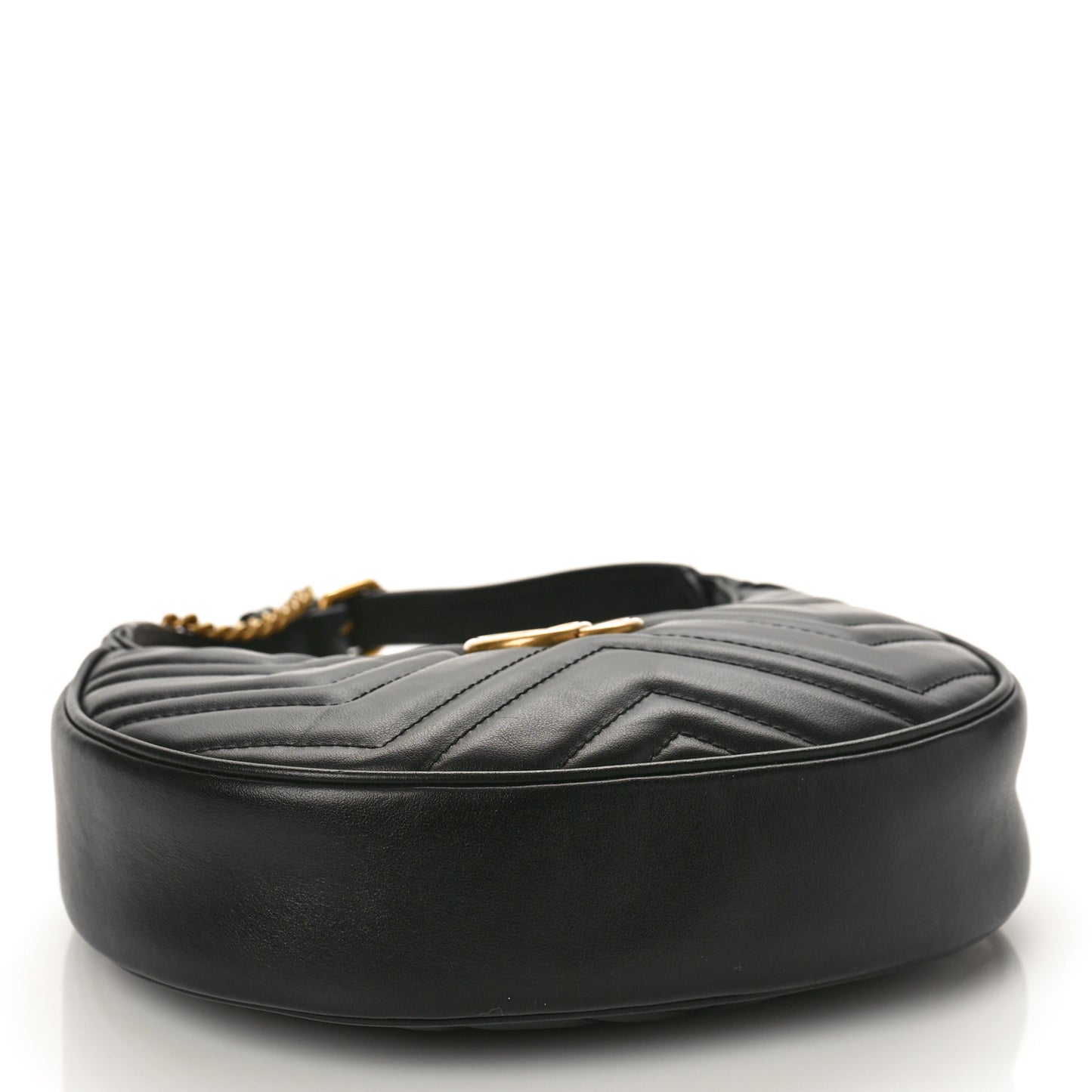 Calfskin Matelasse Chevron Mini GG Marmont Half Moon Hobo Black