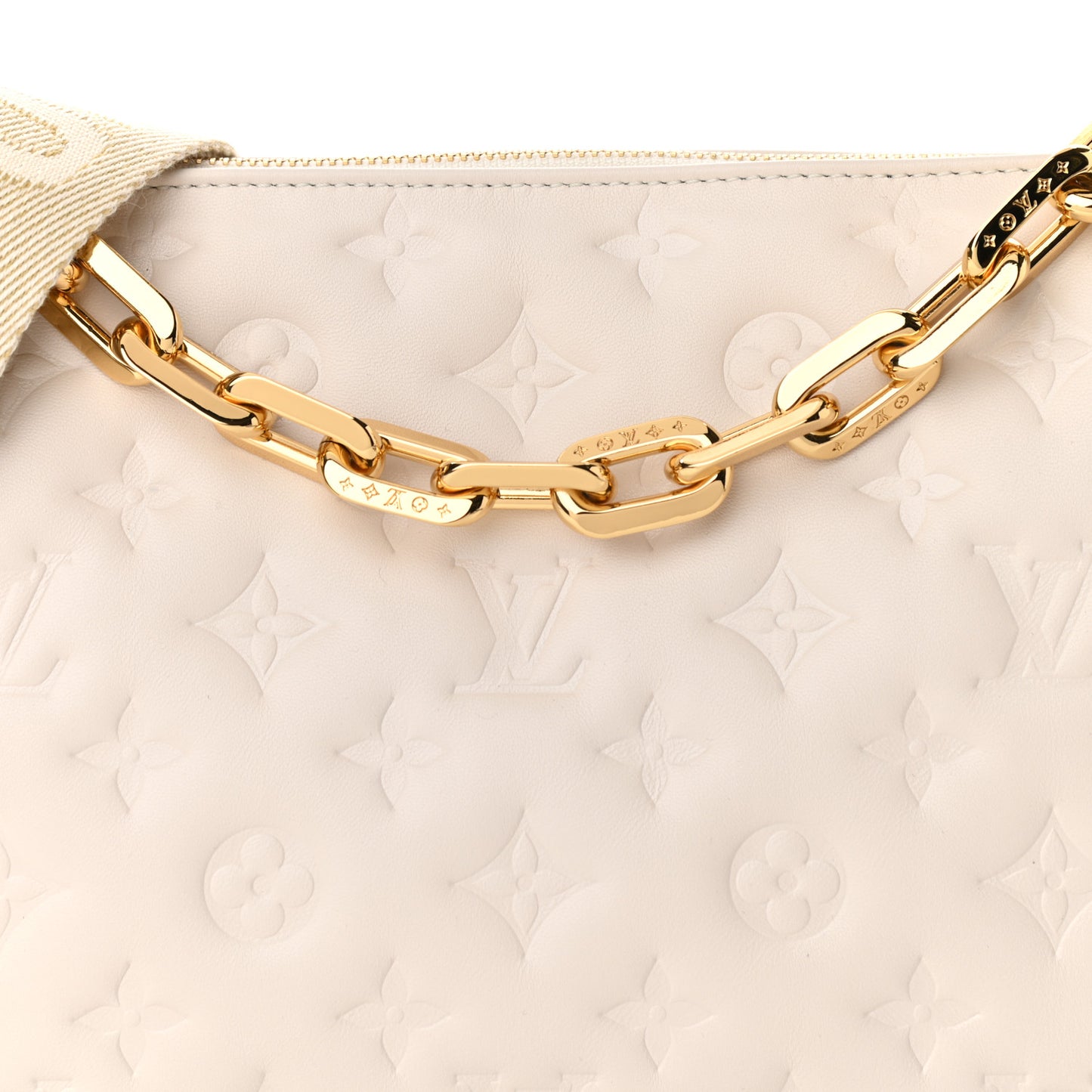 Lambskin Embossed Monogram Coussin PM Beige Cream