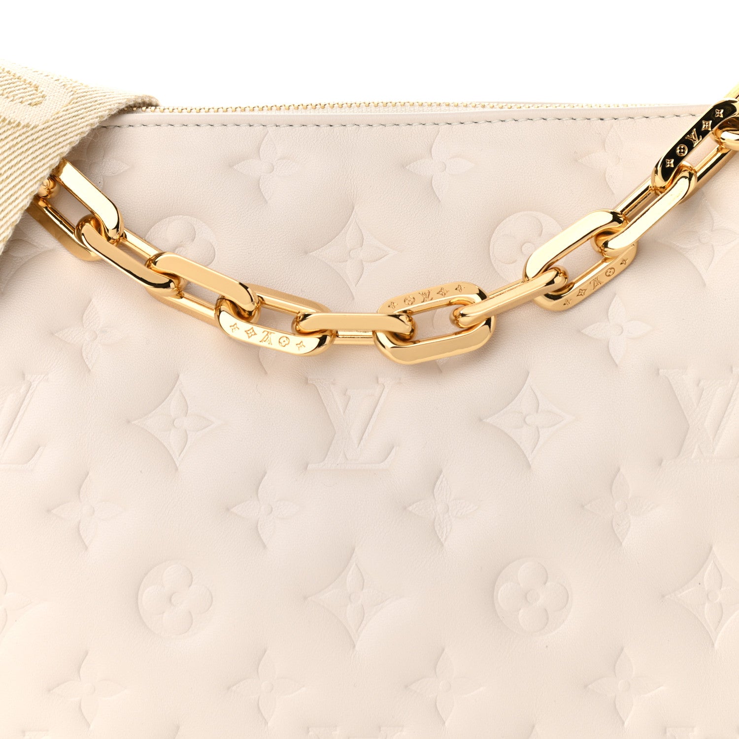 Louis Vuitton Lambskin Embossed Monogram Coussin PM Beige Cream 7 of 10
