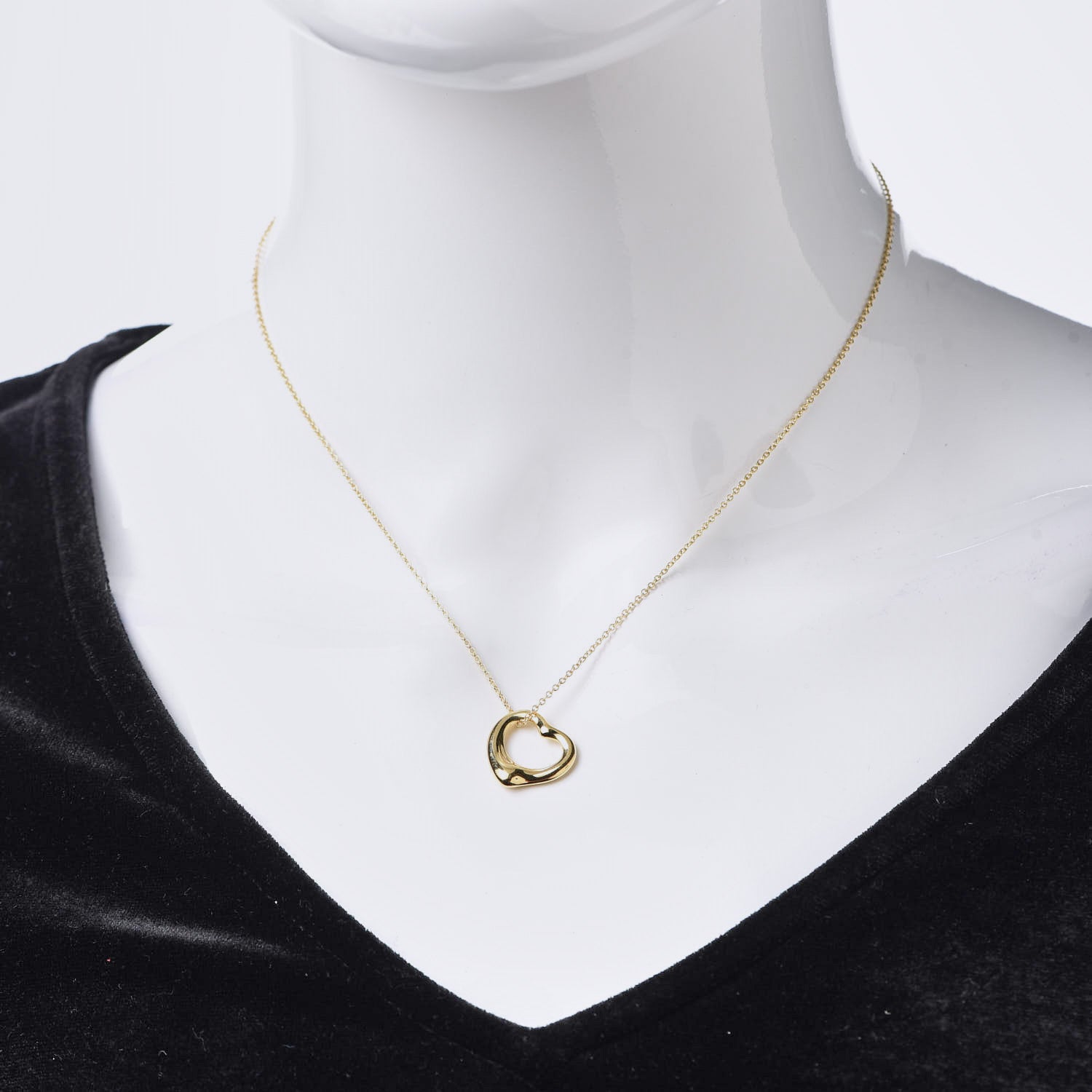 Tiffany 18K Yellow Gold 22mm Elsa Peretti Open Heart Pendant Necklace 2 of 7