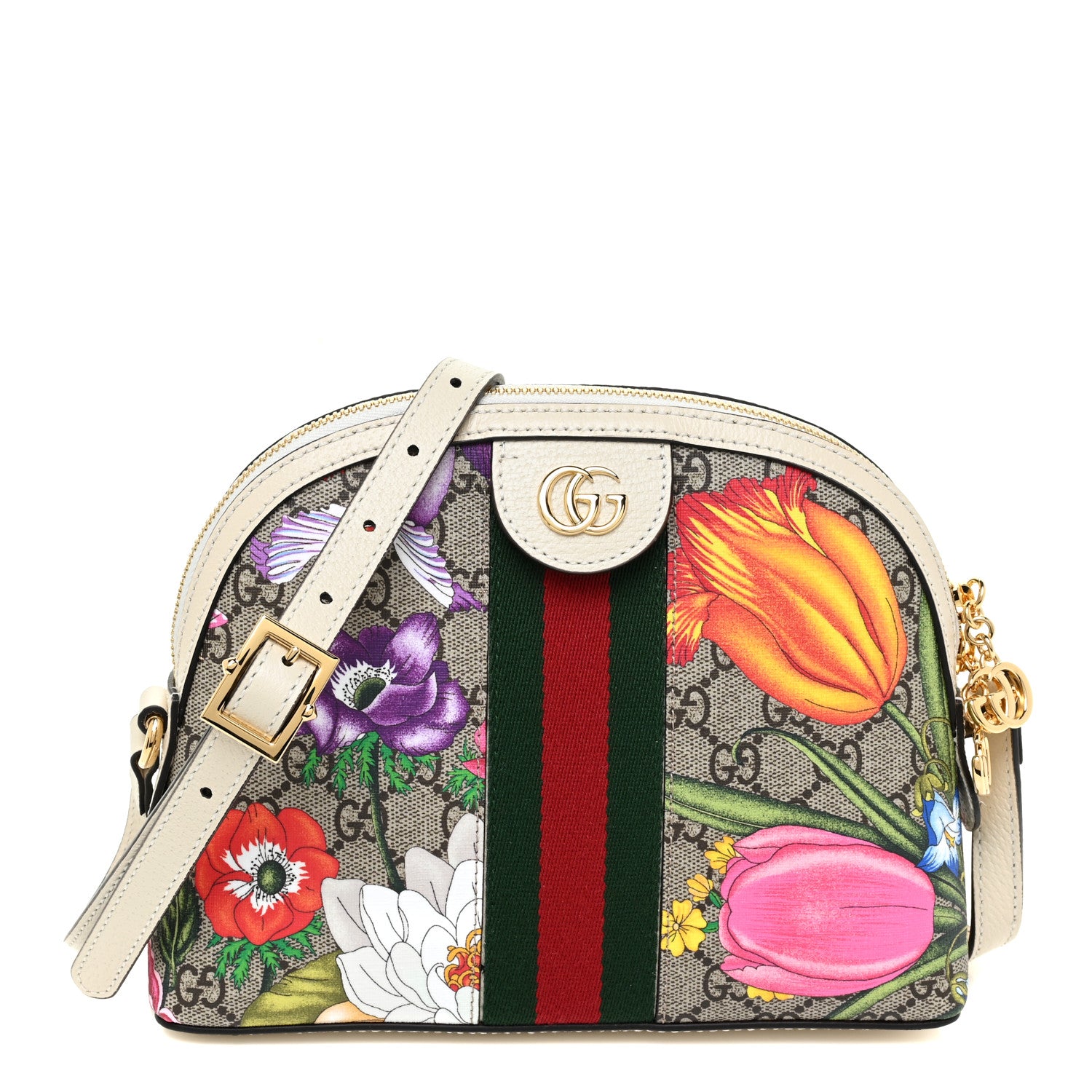 Gucci GG Supreme Monogram Flora Web GG Small Ophidia Dome Shoulder Bag White 1 of 9