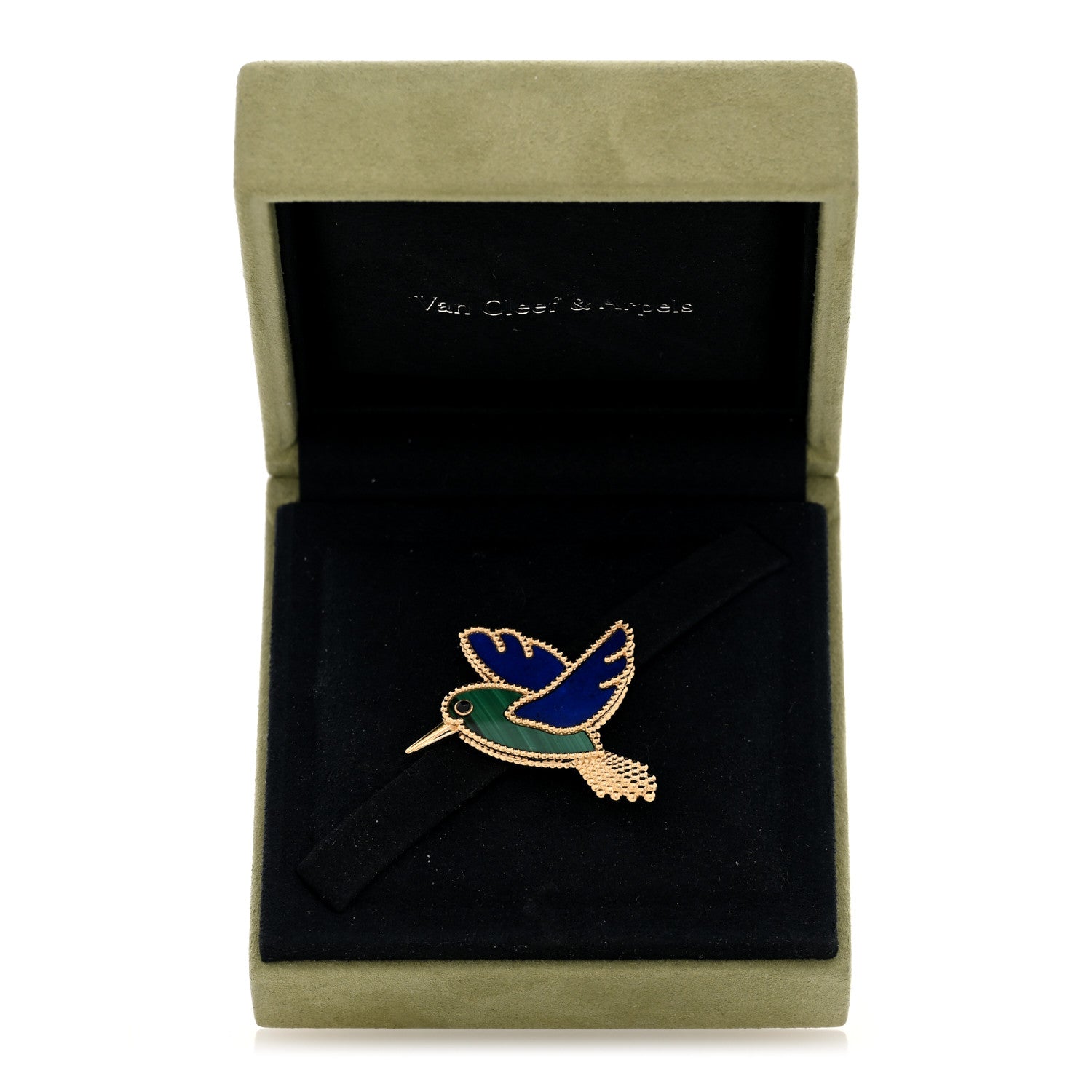 Van Cleef & Arpels 18K Yellow Gold Lapis Lazuli Malachite Humming Bird Brooch Pin 4 of 4