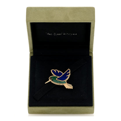 Van Cleef & Arpels 18K Yellow Gold Lapis Lazuli Malachite Humming Bird Brooch Pin 4 of 4