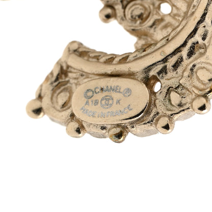 Chanel Textured Pearl CC Earrings Gold White Black 3 of 5