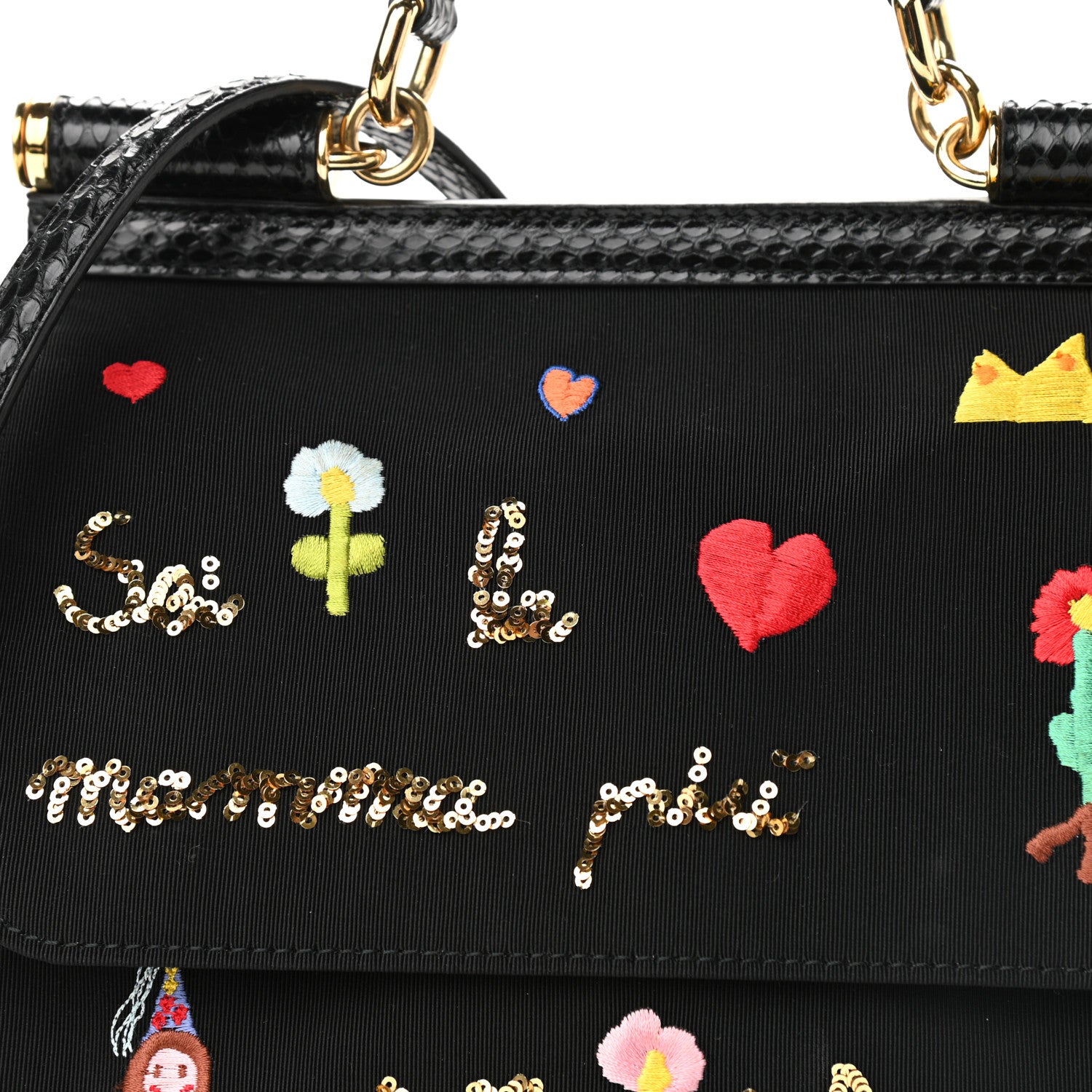 Dolce & Gabbana Neoprene Watersnake Embellished Medium Miss Sicily Satchel Black Multicolor 7 of 11