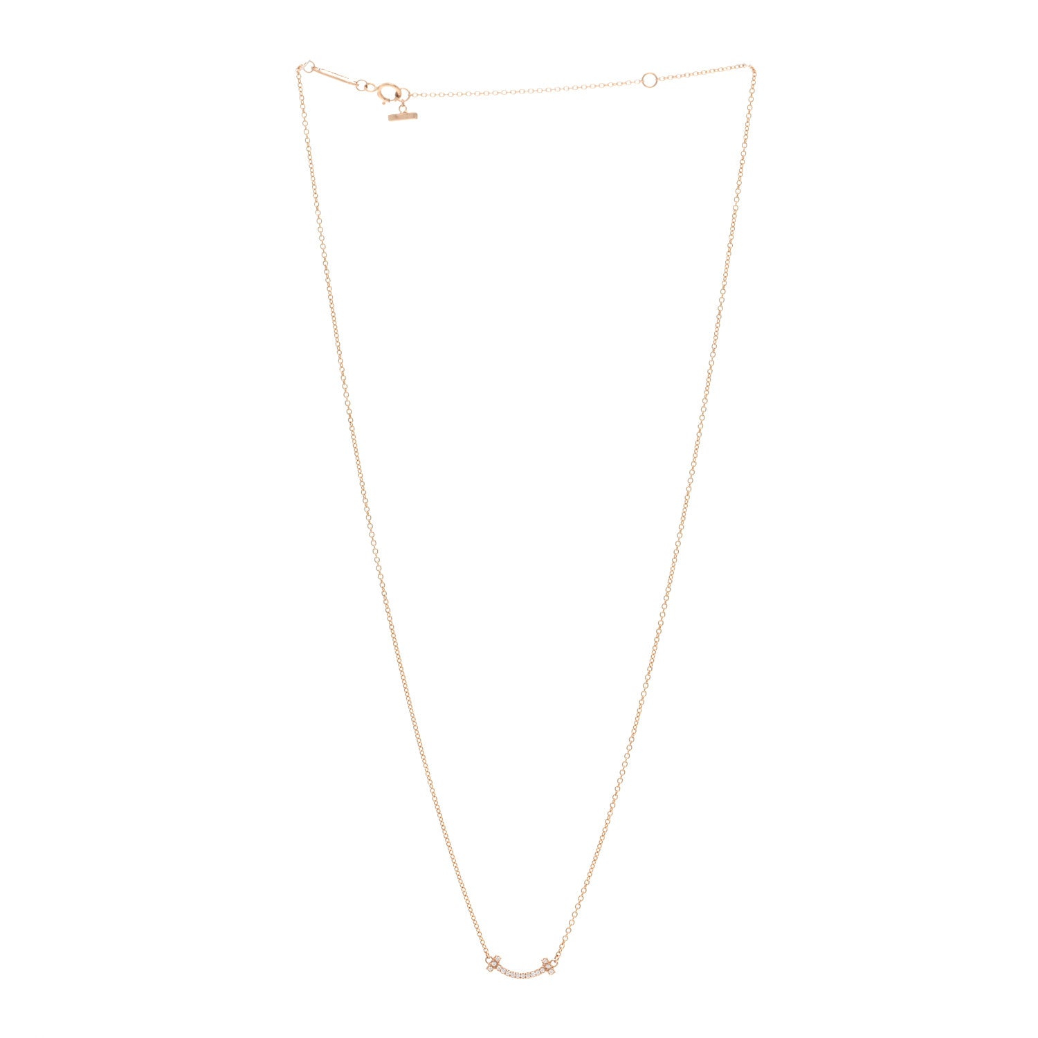 Tiffany 18K Rose Gold Diamond Mini T Smile Pendant Necklace 3 of 6
