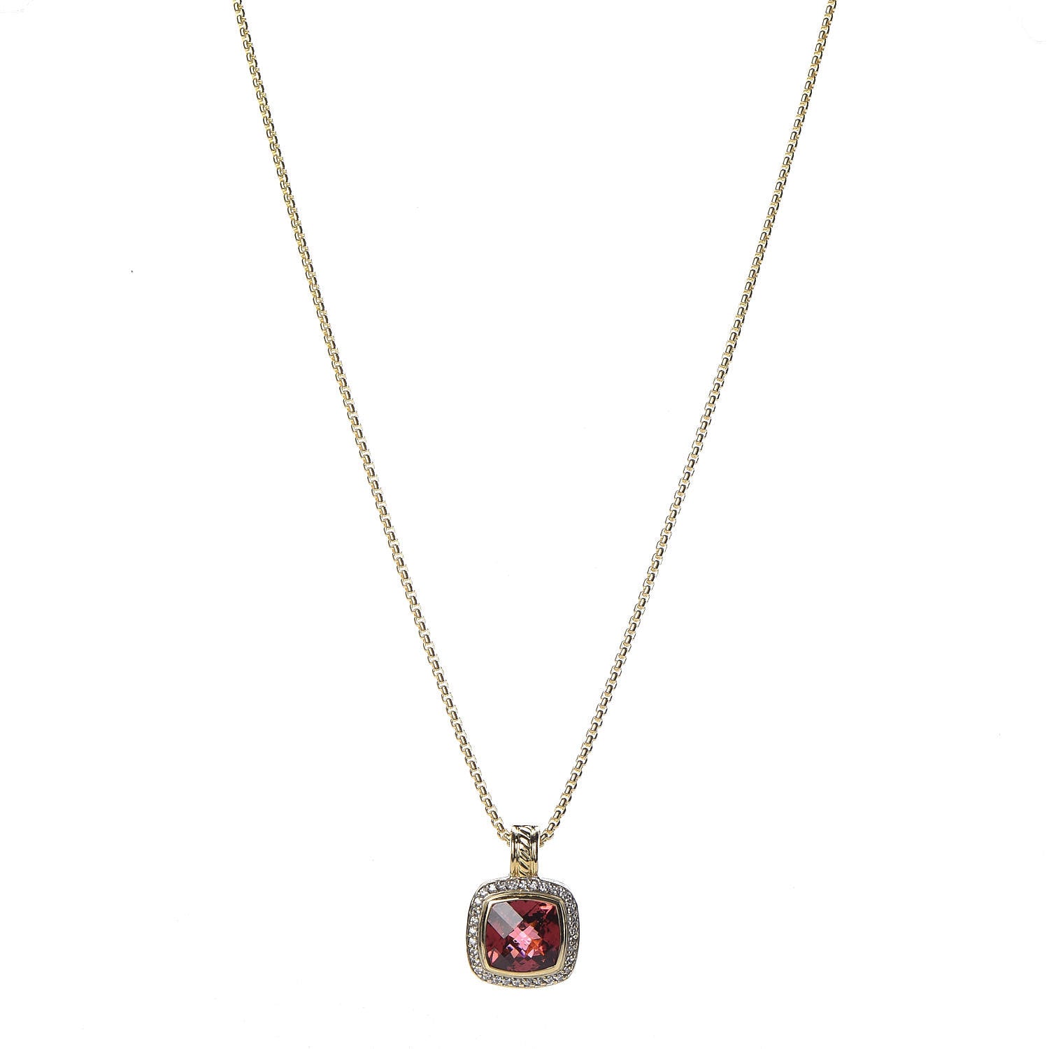 David Yurman 18K Yellow Gold Diamond Pink Tourmaline Albion Pendant Necklace 1 of 8
