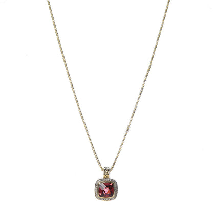 David Yurman 18K Yellow Gold Diamond Pink Tourmaline Albion Pendant Necklace 1 of 8