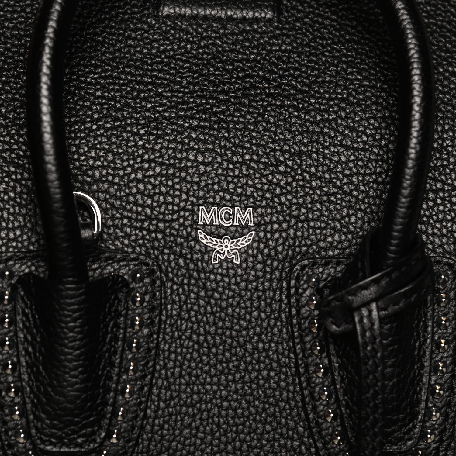 MCM Grained Calfskin Studded Mini Milla Tote Black 6 of 9