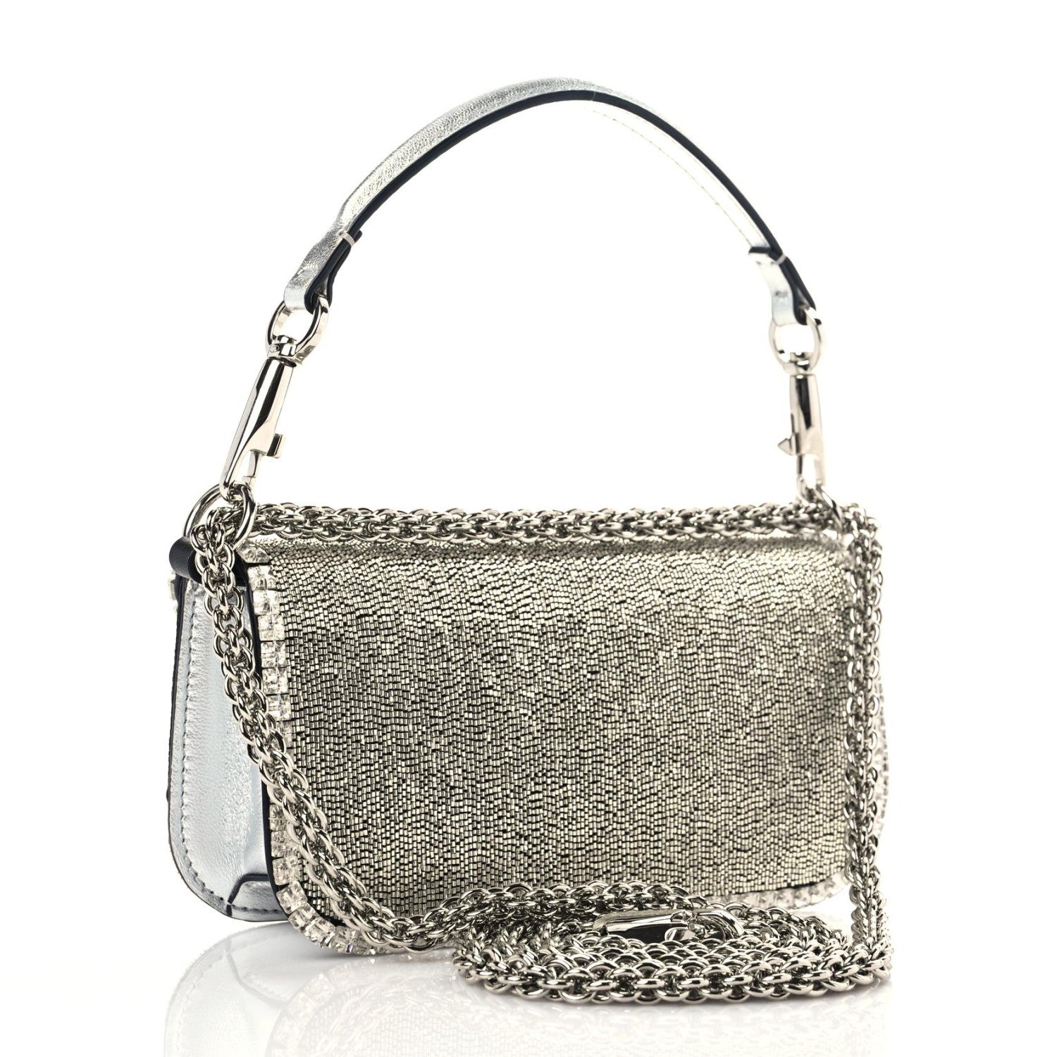 Valentino Garavani Swarovski Crystal Embroidered Vlogo Small Loco Shoulder Bag Crystal Silver 2 of 13