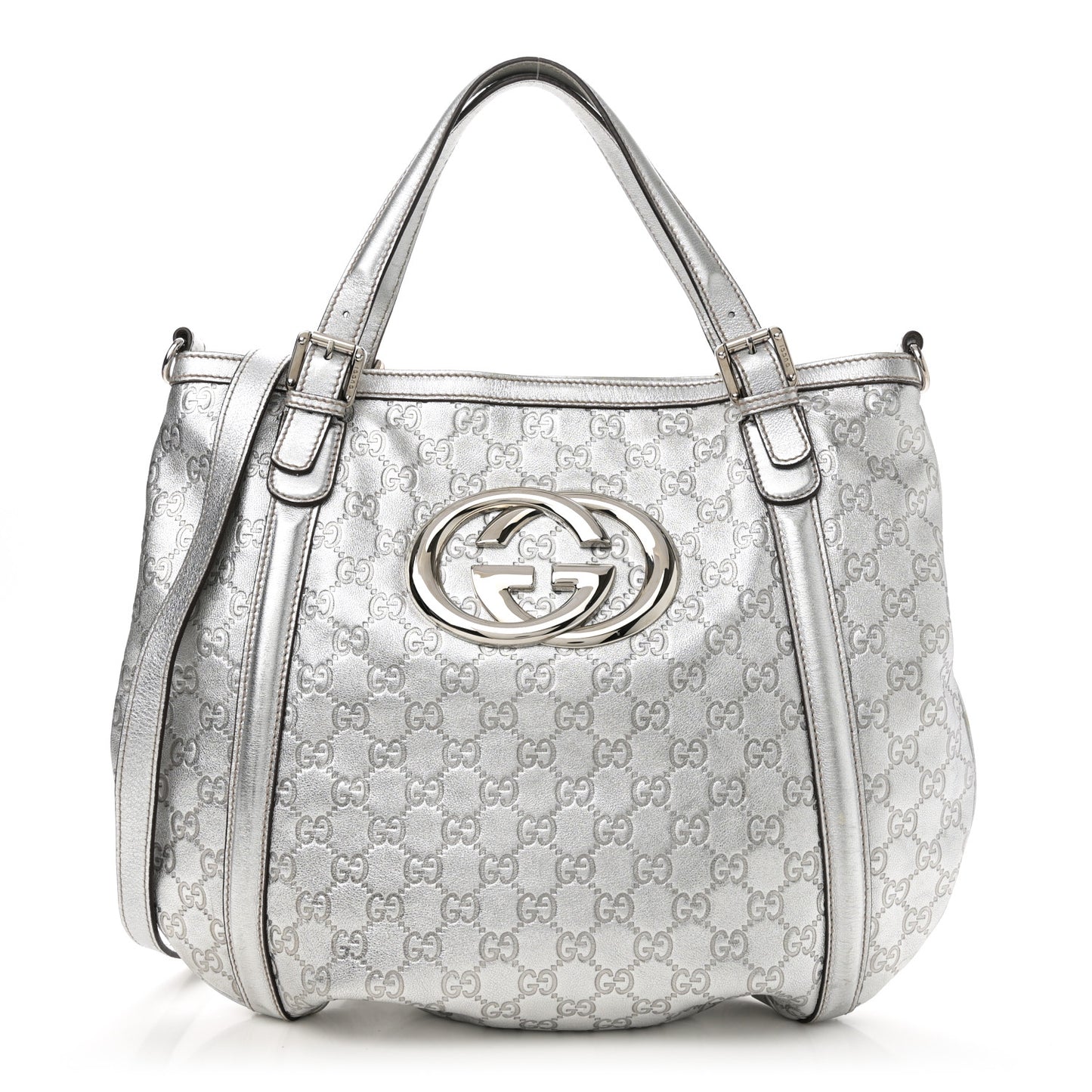 Metallic Guccissima Medium Britt Tote Silver