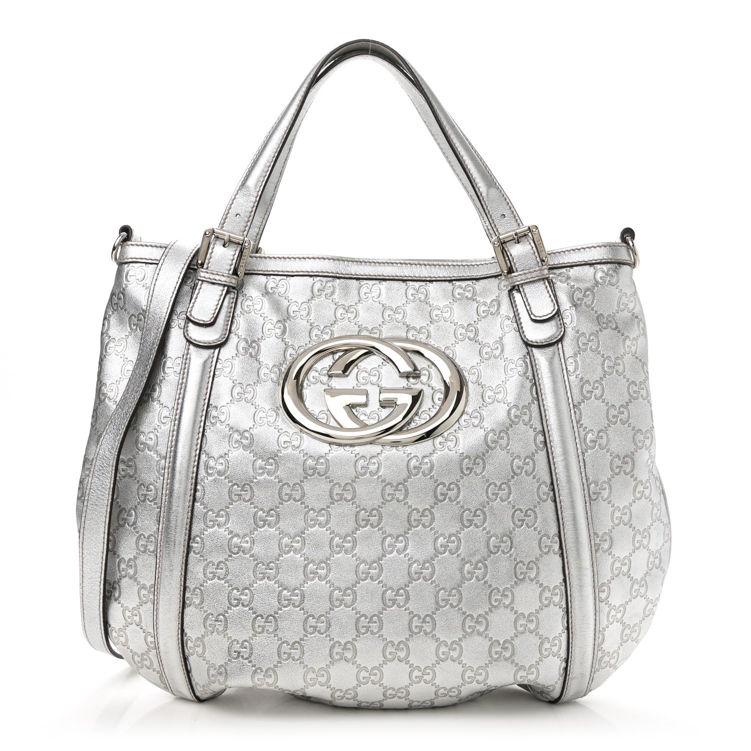 Gucci Metallic Guccissima Medium Britt Tote Silver 1 of 10