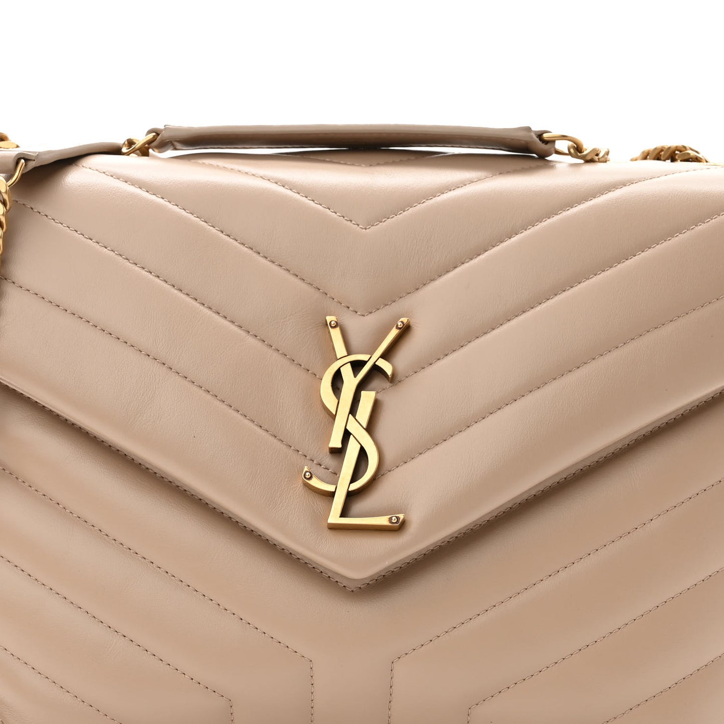 Calfskin Y Quilted Monogram Medium Loulou Chain Satchel Dark Beige