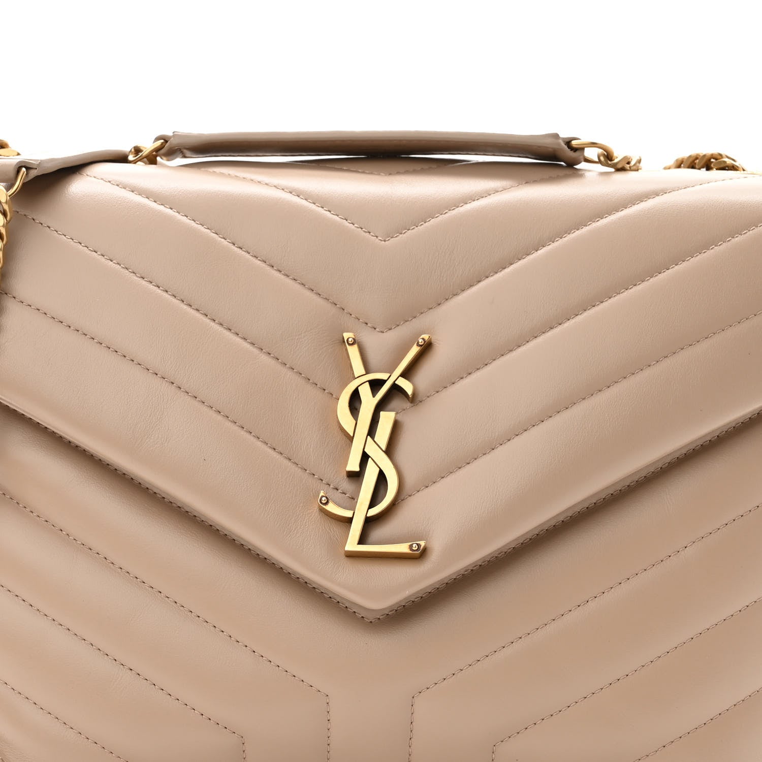 Saint Laurent Calfskin Y Quilted Monogram Medium Loulou Chain Satchel Dark Beige 8 of 10