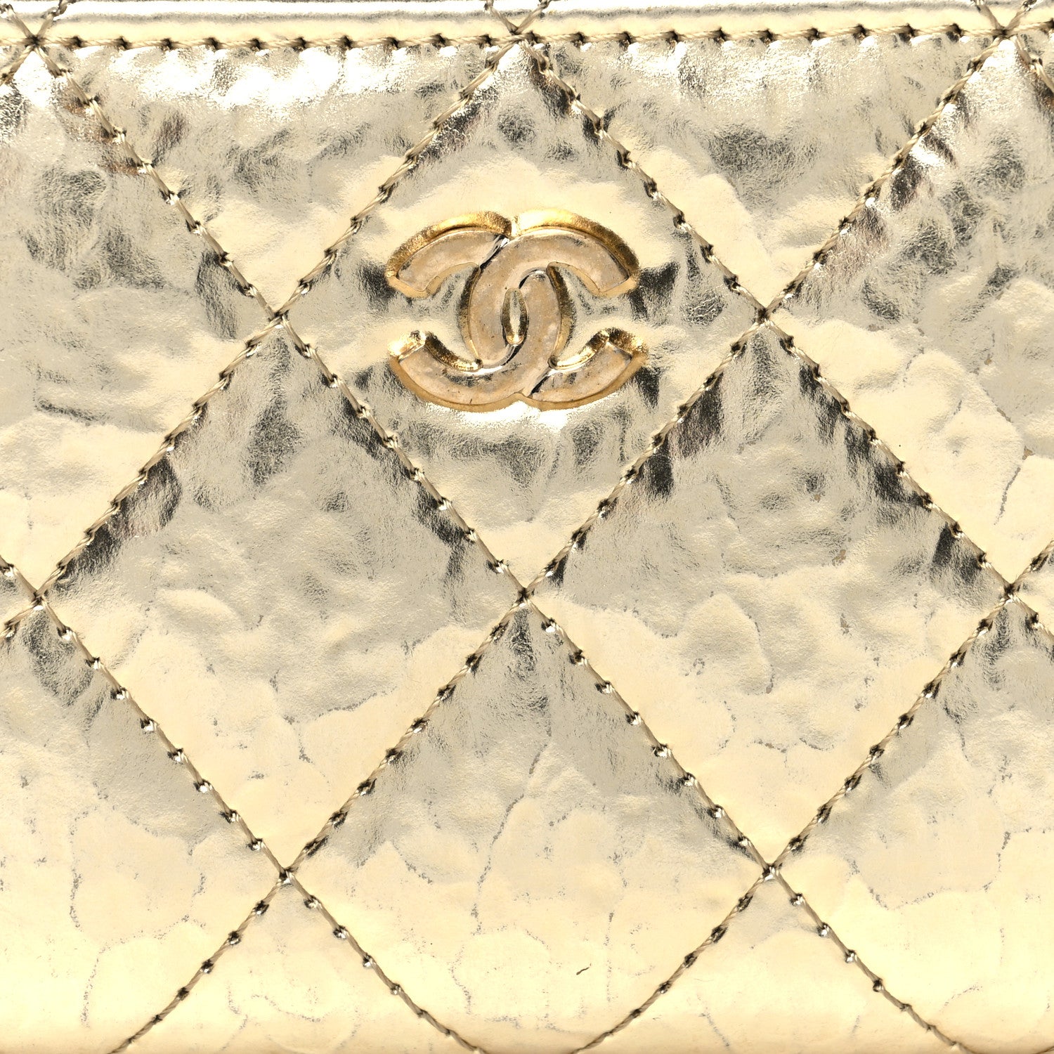 Chanel Hammered Metallic Calfskin Quilted Zip Coin Purse Gold 8 of 10