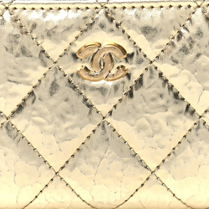 Chanel Hammered Metallic Calfskin Quilted Zip Coin Purse Gold 8 of 10
