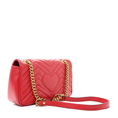 Gucci Calfskin Matelasse Small GG Marmont Shoulder Bag Hibiscus Red 3 of 11
