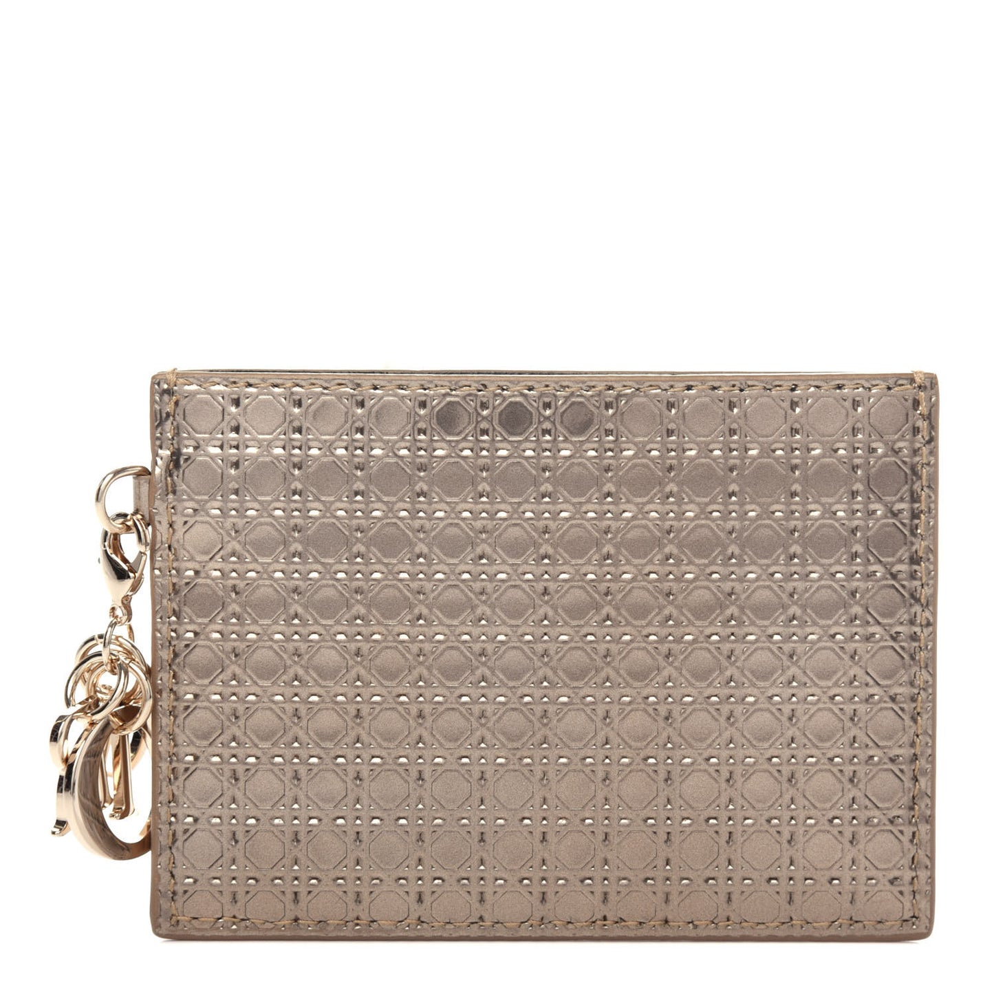 Metallic Patent Micro-Cannage Lady Dior Card Holder Gold