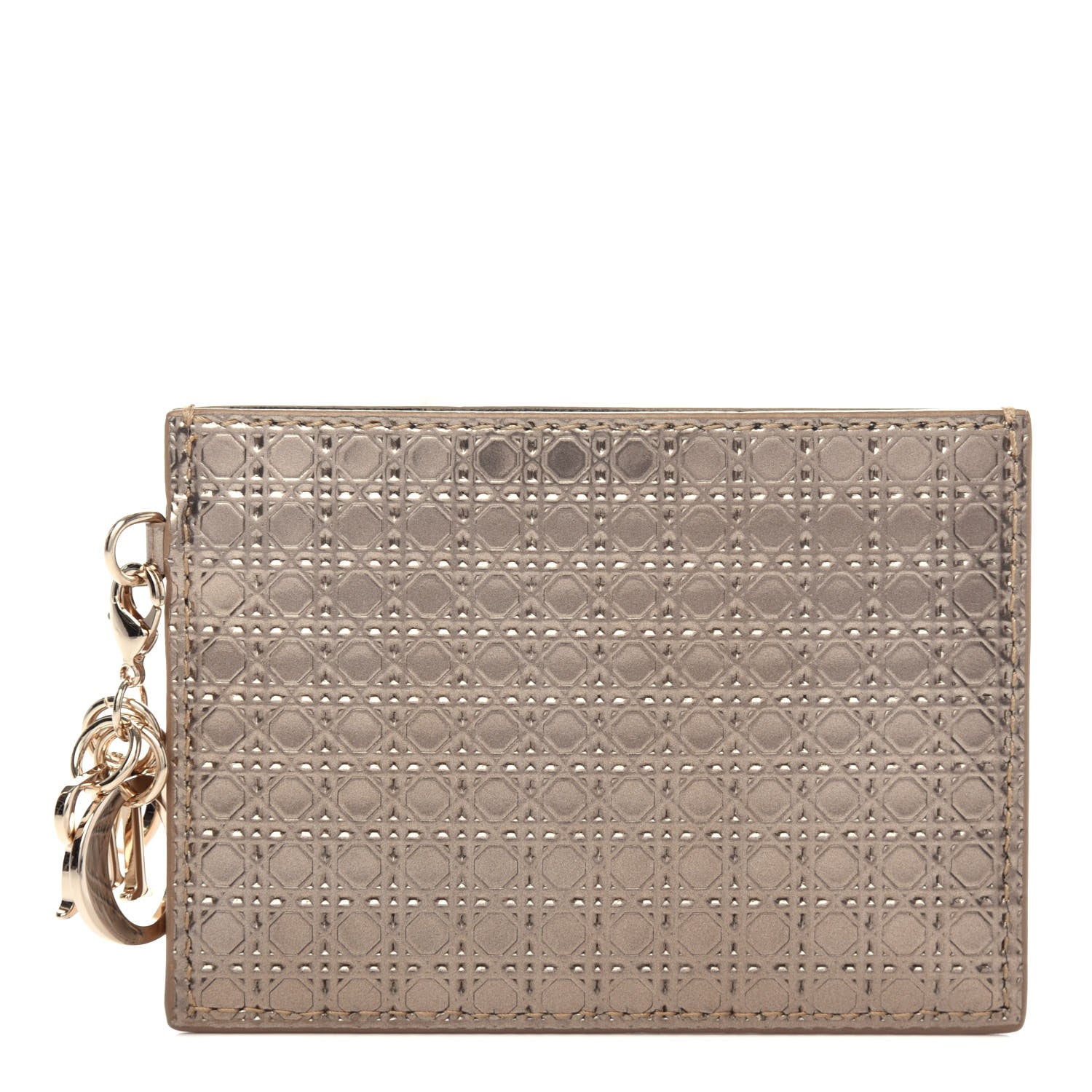 Christian Dior Metallic Patent Micro-Cannage Lady Dior Card Holder Gold 1 of 6