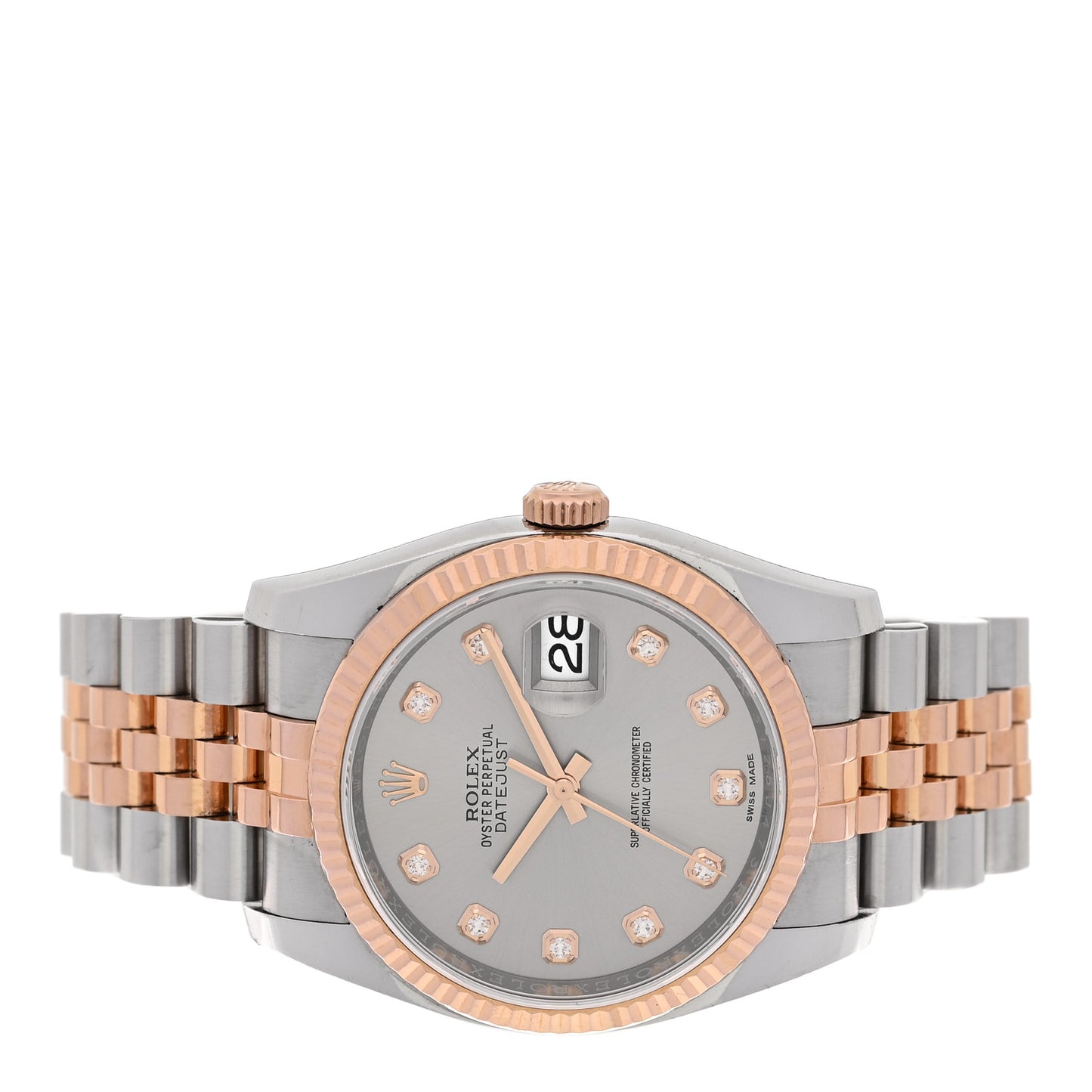Stainless Steel 18K Everose Gold Diamond 36mm Oyster Perpetual Datejust Watch Silver 116231