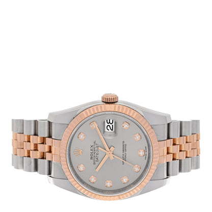 Rolex Stainless Steel 18K Everose Gold Diamond 36mm Oyster Perpetual Datejust Watch Silver 116231 2 of 5
