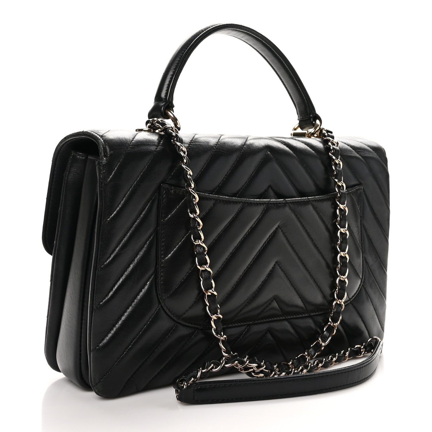 Chanel Lambskin Chevron Quilted Medium Trendy CC Dual Handle Flap Bag Black 3 of 10