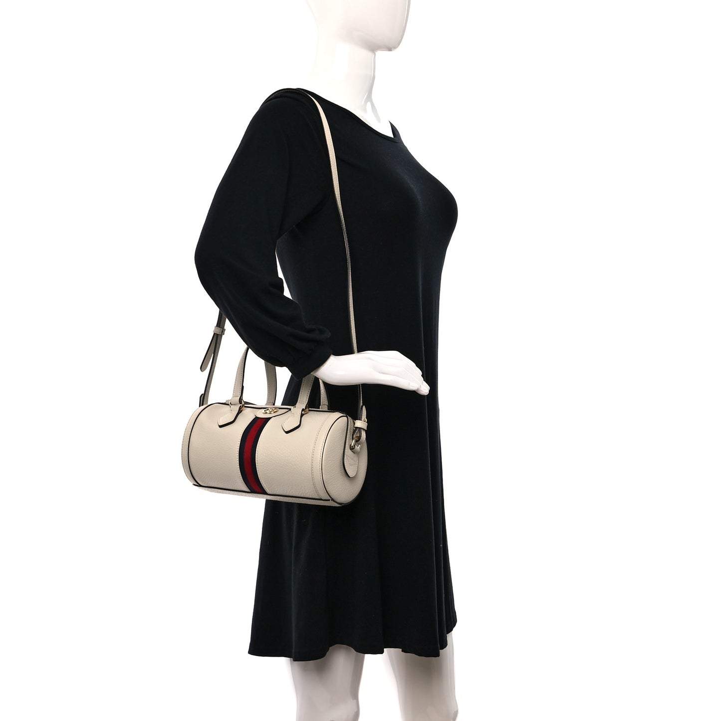 Textured Calfskin Ophidia Boston Bag Mystic White