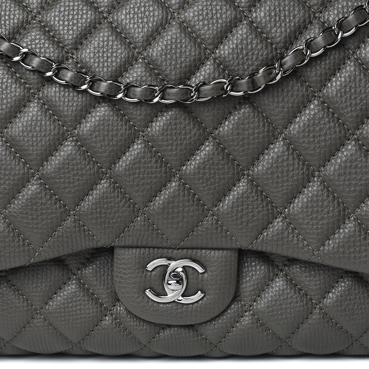 Calfskin Quilted Small XXL Travel Flap Bag Khaki