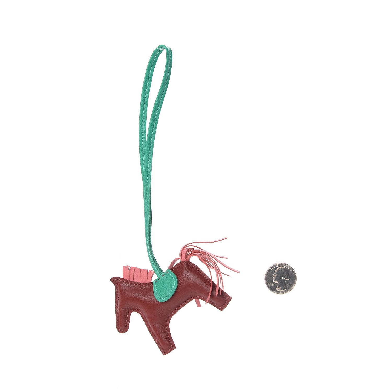 Hermes Milo Lambskin Grigri Rodeo Horse Bag Charm PM Rouge H Rose Indien Menthe 2 of 3