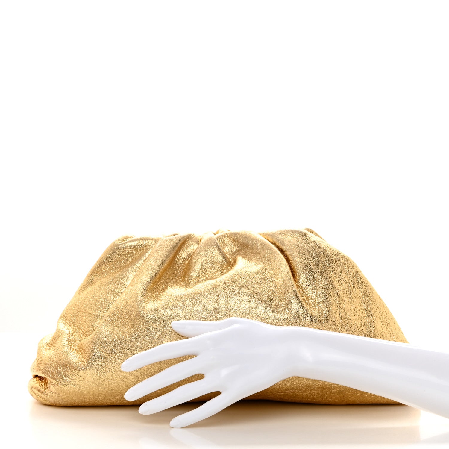 Bottega Veneta Metallic Crinkled Lambskin The Pouch Oversized Clutch Oro 2 of 8