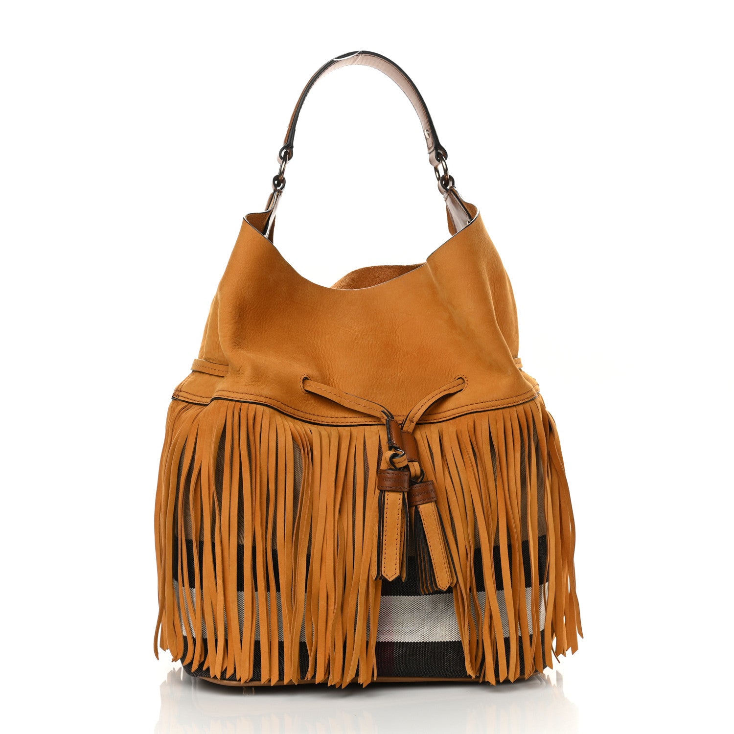 Burberry Suede Fringe Large Belgrove Bucket Bag Tan 2 of 8