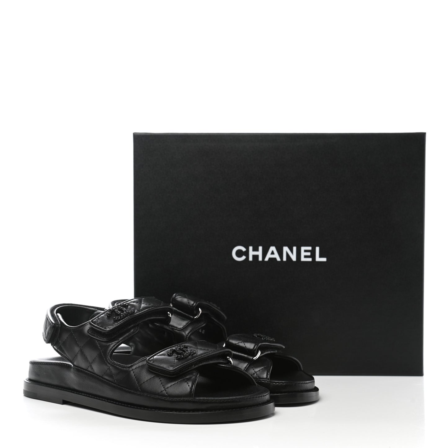 Lambskin Quilted Velcro Dad Sandals 35.5 So Black