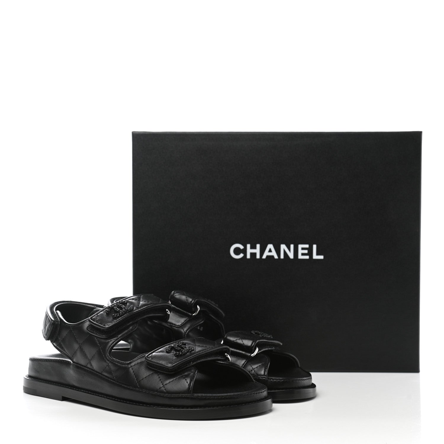 Chanel Lambskin Quilted Velcro Dad Sandals 35.5 So Black 11 of 11