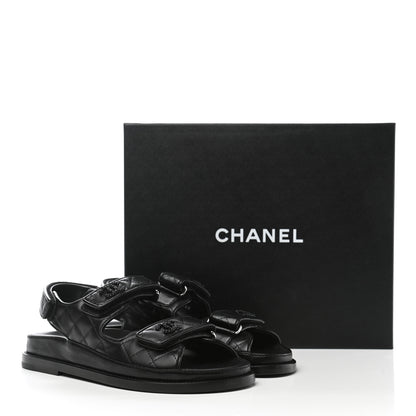 Chanel Lambskin Quilted Velcro Dad Sandals 35.5 So Black 11 of 11